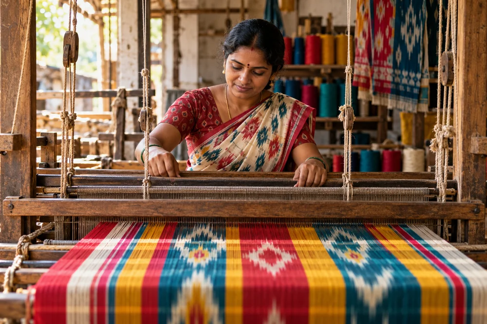 An artisan working at a handloom